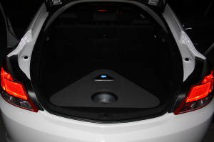Vauxhall Insignia with a custom boot fabrication - Amplifier and subwoofer exposed